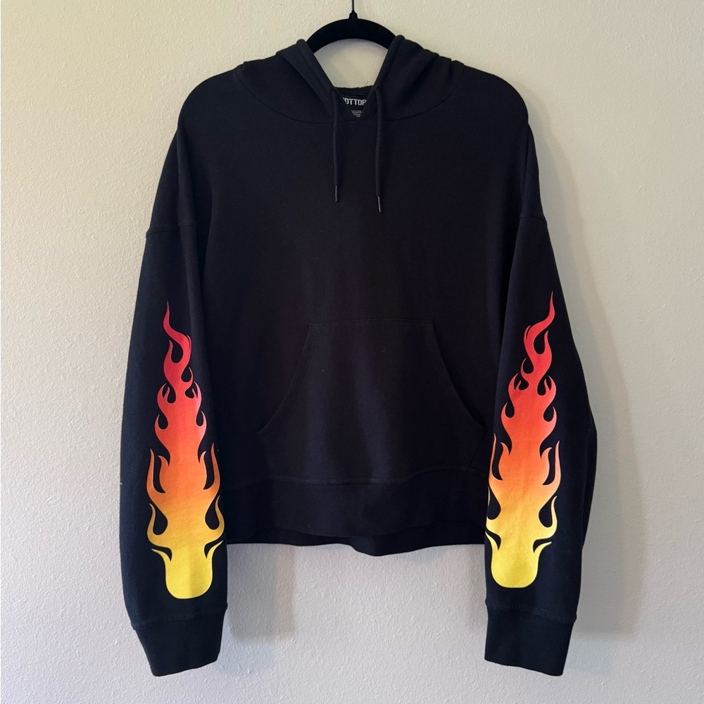 Hot Topic Black Hoodie with Flame Sleeve Graphics